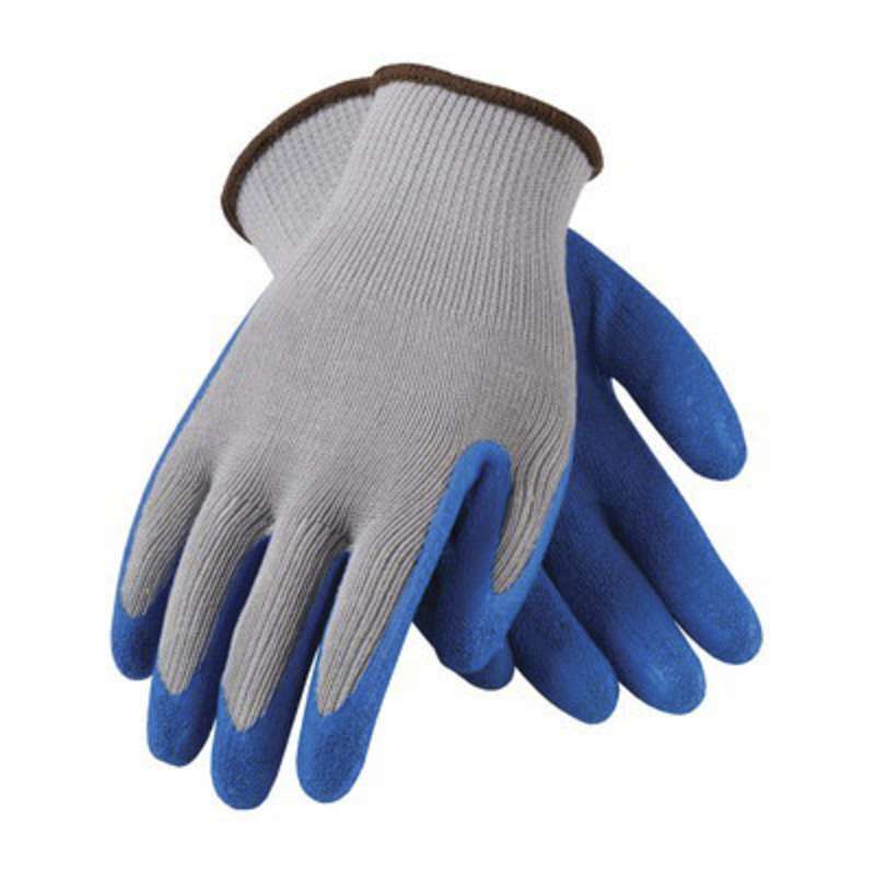 G-Tek® Economy Weight Seamless Knit Polyester/Cotton Glove with Latex Coated Crinkle Grip on Palm & Fingers, Large, Gray/Blue 6 Dozen per Case